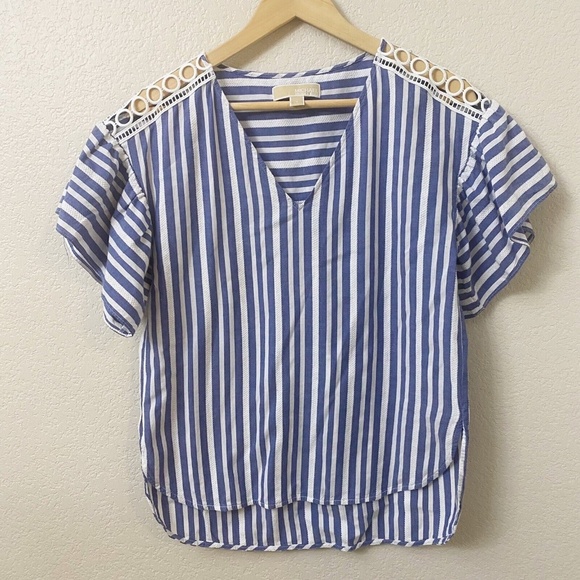 MICHAEL Michael Kors Tops - MICHAEL Michael Kors Blouse Top Size Small Blue White Striped Ruffle Sleeve
